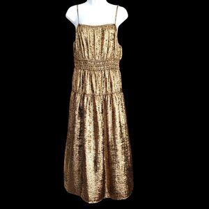 Old Navy Liquid Gilded Gold Empire Smocked Pockets Fairytale Cottage L